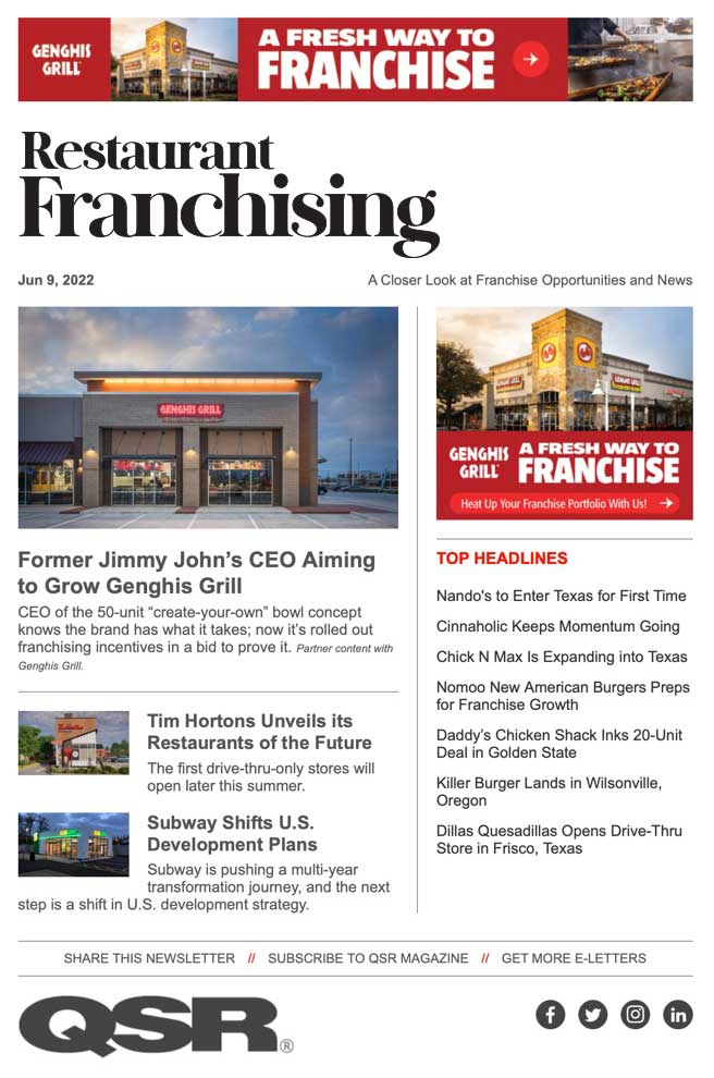 Restaurant Franchising eletter