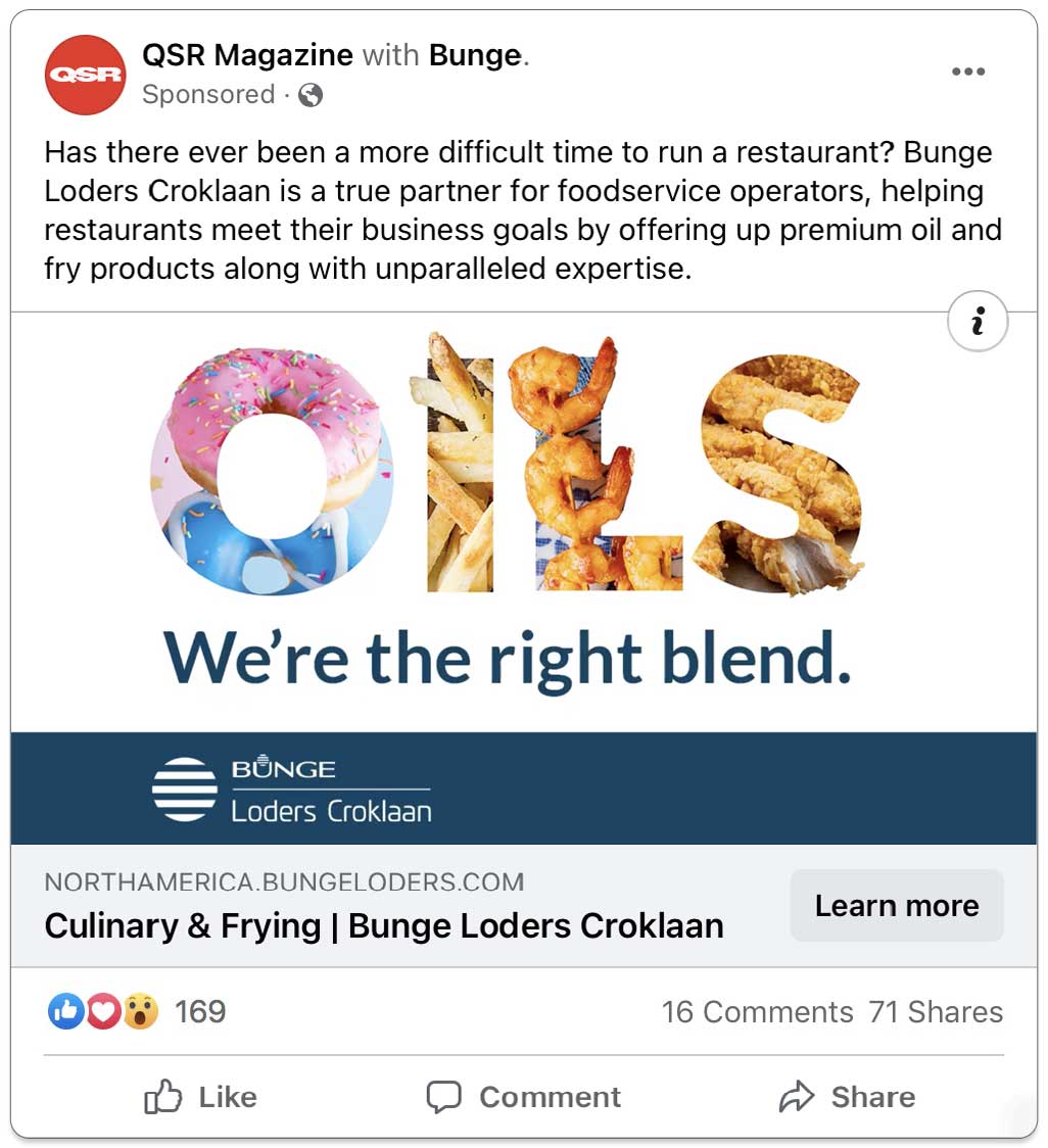 QSR Facebook promotion for Bunge
